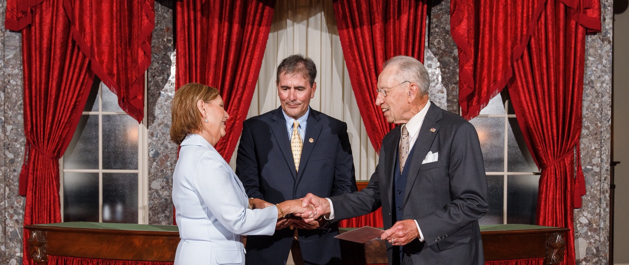 Darline Graham Nordone is sworn in as a senator on July 14, 2026. (Credit: Office of Chuck Grassley)